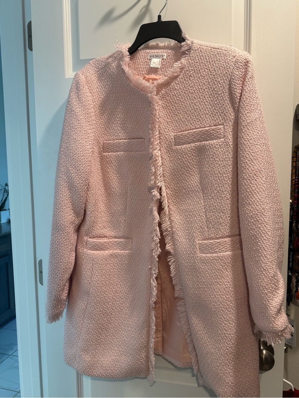 VENUS Women's Pastel Pink Bouclé Blazer Coat